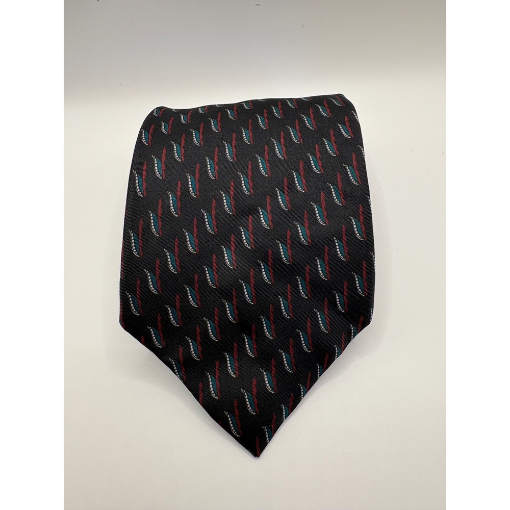 Hastings Bay Mens Silk Necktie Black Red Teal Geometric Abstract Formal Tie